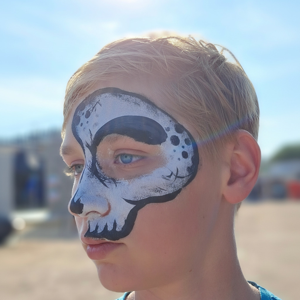 Boy with a skull painted on his face